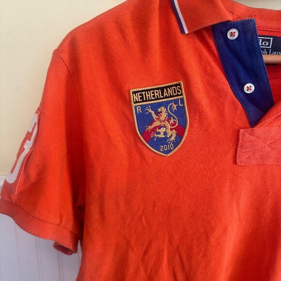 Polo Ralph Lauren Netherlands Orange Polo Shirt Custom Fit M Embroidered Logo - Picture 7 of 7